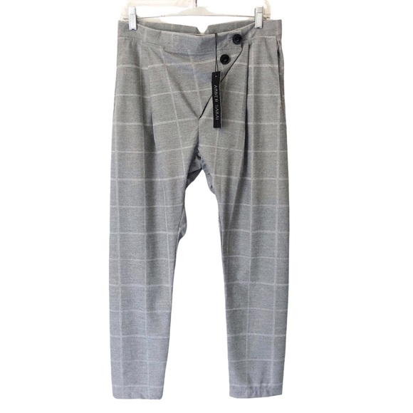 AMBER SAKAI Asymmetrical Waist Crisscross Crossover Waist Gray Plaid NWT… - Picture 2 of 16